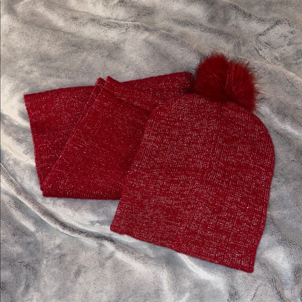 Red Knit Beanie and Scarf Set